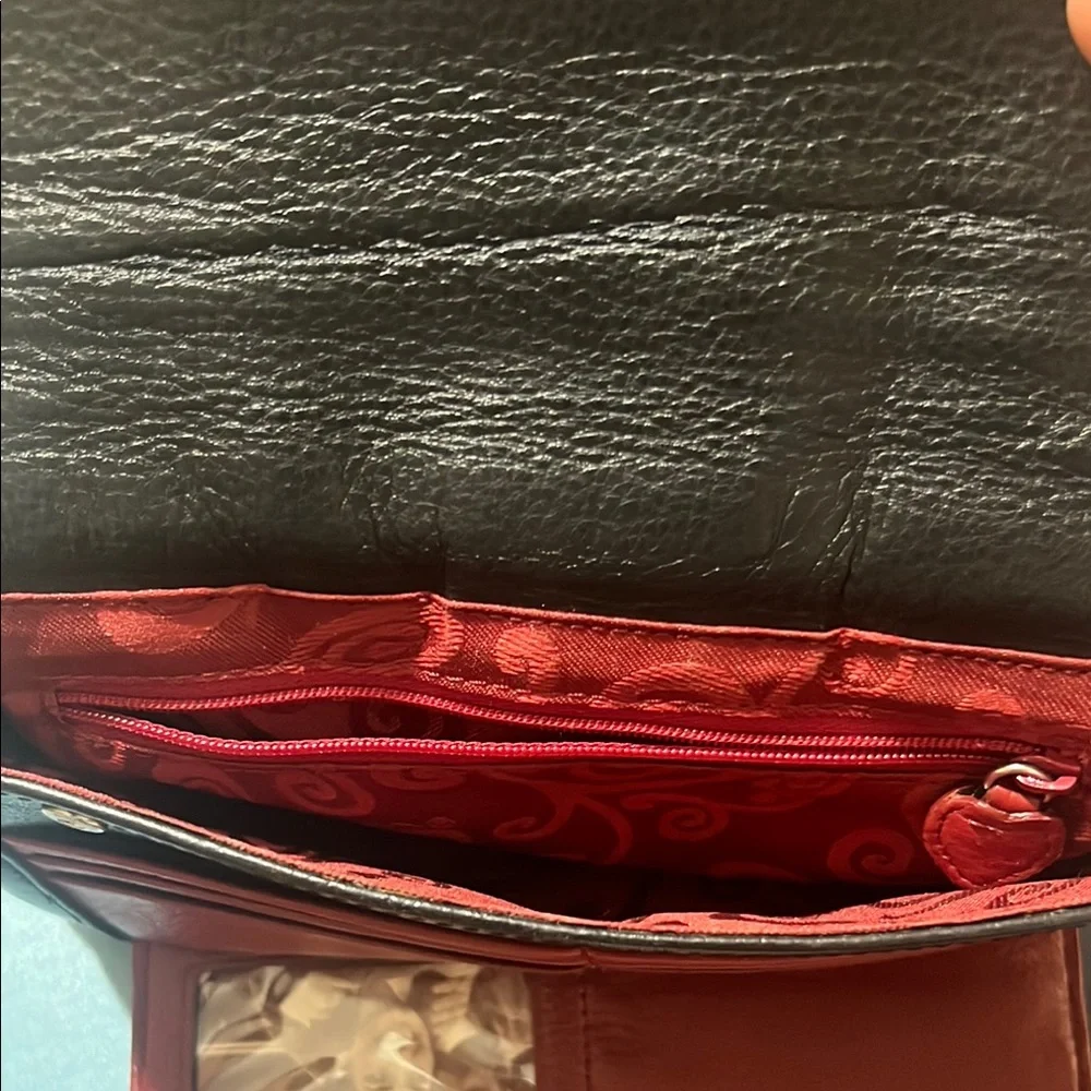 Brighton Black Crossbody Bag with Red Floral Detail - Picture 5 of 5